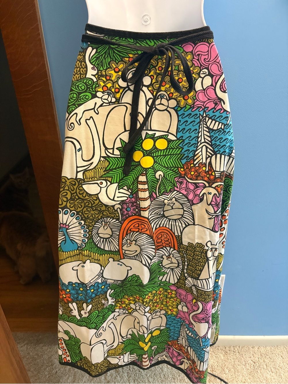 RARE JP Stevens Utica Wrap Skirt Handmade Botanical Zoo Psychedelic Jungle M/L - Picture 4 of 8